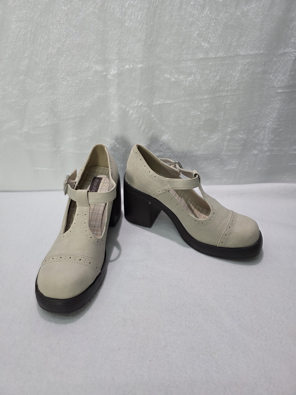 Maurices Cream T-Strap Chunky Heel Pumps - Picture 3 of 9